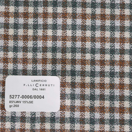 5277-0006/0004 Cerruti Lanificio - Vải Suit 100% Wool - Trắng Caro Đen Nâu